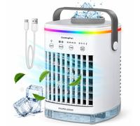 Mini aire acondicionado Vulpes Goods, aire acondicionado portátil, enfriador de aire 4 en 1, 4 velocidades de ventilación, 2 modos de humidificación, temporizador, con protección contra derrames