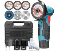 Mini Amoladora Angular Inalámbrica 12V con 2 Baterías de 2000 mAh | Kit profesional para cortar y pulir madera, piedra y acero, 19500 RPM, con 2 baterías de 2000 mAh y cargador.