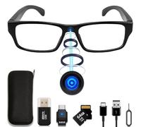 Mini Camara Espia Oculta Camuflada, Gafas con Camara Sin AGUJERO DE LENTE, FULL PACK (MicroSD 64GB C10 + Lector + OTG Type-C para Ver en el Móvil + Funda), Sin LUZ DE GRABACIÓN, Grabación en Bucle.