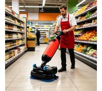 Mini fregadora automática de pisos con batería, ancho de limpieza de 17 pulgadas, cabezal giratorio de 360°, for espacios comerciales pequeños, oficinas(Red)