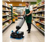 Mini fregadora automática de pisos con batería, ancho de limpieza de 17 pulgadas, cabezal giratorio de 360°, for espacios comerciales pequeños, oficinas(Gray)