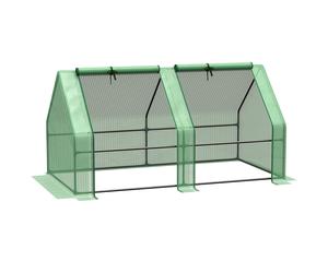 Mini invernadero Outsunny para jardín, túnel de cultivo de 180L x 90L x 90H cm, techo de acero con cubierta de PE de alta densidad de 140g/m² anti-UV, 2 ventanas con cremallera enrollable verde. Verde