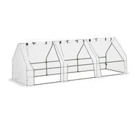 Mini invernadero Outsunny para jardín, túnel de cultivo de 270L x 90L x 90H cm, techo de acero con cubierta de PE de alta densidad de 140 g/m² anti-UV, 3 ventanas con cremallera enrollable blanca. BLA