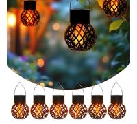 Mini lámparas colgantes solares de 9 x 7 cm con efecto llama, juego de 6, farolillos LED pequeños para colgar en exteriores, iluminación decorativa de jardín, farolillo solar, lámpara colgante
