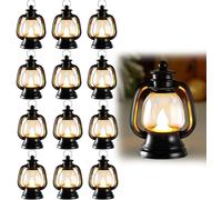 Mini linternas, 12 unidades, estilo vintage, linternas LED negras, adornos colgantes con velas LED para Halloween, Navidad, bodas, decoración de mesas