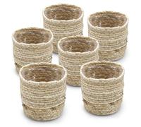 Mini macetero de mimbre de hierba de 10 cm, juego de 6 unidades, macetas de fibras naturales con revestimiento de lámina, para habitaciones, plantas, paja, cesta de algas marinas, cesta para hierbas