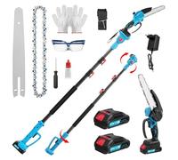 Mini motosierra 2 en 1 de 6 pulgadas con barra telescópica, batería de podadora, motosierra profesional, 2800 W, sin escobillas, con 2 baterías, altura de trabajo de hasta 2,1 m, para ramas de árboles