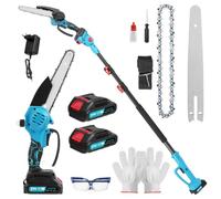 Mini motosierra 2 en 1 y sierra de podar telescópica, batería de 21 V, 2,1 m telescópica con sistema de lubricación, con 2 baterías, 2 cadenas, tecnología de motor sin escobillas, motosierra manual