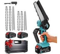 Mini motosierra con batería de 8000 mAh, 8 pulgadas y 6 pulgadas, sin escobillas, con 2 baterías de 4000 mAh, engrasador automático, batería para tijeras de podar, tijeras de podar, corte de madera