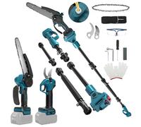 Mini motosierra de 8 pulgadas con barra telescópica y tijeras de podar eléctricas de 28 mm, juego de herramientas de jardín 4 en 1 compatible con batería Makita, alcance máx de hasta 4 m (Sin batería)