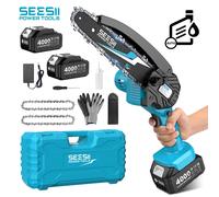 Mini Motosierra Inalámbrica SEESII de 6'' (15.2cm), Sierra Eléctrica Recargable para Trabajos en Madera, Jardinería y Poda, Compatible con Batería Makita de 18V With 2-battery 4.0Ah