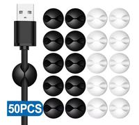 Mini organizador enrollador de cables, Clips para cables de carga USB, organizador ordenado de escritorio, protectores de soporte para cables en el hogar, oficina y coche, 5/50 Uds. 40x White