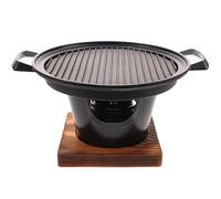 Mini Parrilla Portátil para Exteriores sin Humo, Aleación de Aluminio | Base de Madera Incluida, Uso en Casa y Camping, Diseño Negro, Resistente Corrosión, Seguro