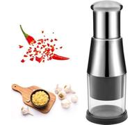 Mini picador de cebollas y ajo: triturador de acero inoxidable para verduras, cebollas, ajo, frutos secos y ensaladas (incluye prensador de ajo)