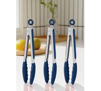 Mini pinzas de cocina de silicona para cocinar, pinzas pequeñas de 7 pulgadas con puntas de silicona, juego de 3 (azul clásico)