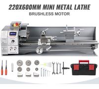 Mini torno de precisión de 220x600 mm, máquina herramienta para metal de 750W. Mini torno para mecanizado de metal, torno de metal preciso y fácil de usar