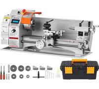 Mini torno metálico, 7'' x 16'', torno de metal de precisión para banco, 800W, con velocidad variable continua de 150-2500 RPM, y caja de herramientas con mandril de 3 mordazas de 3.9'' para el proces