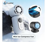 Mini Ventilador con Compresa de Hielo, Ventilador de Enfriamiento de Alta Velocidad, Paquete de Hielo, 3000mAh, 5 Velocidades, 180° ° Ventiladores Portátiles Recargables por USB con Pantalla LED P No