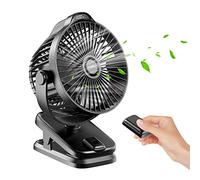 Mini Ventilador de Mesa Pinza USB Portatil, 8000mAh Recargable, 5 Velocidades, Control Remoto,Pantalla LED, Rotación de 360° Silencioso Pequeño Desk Fan para Oficina Hogar Camping Cochecito