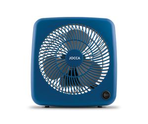Mini ventilador Jocca de diseño compacto y elegante con estructura robusta con esquinas redondeadas, 2 velocidades de gran caudal de aire, 3 aspas, 30W de potencia y asa para fácil transporte Blue