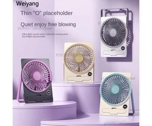 Mini Ventilador USB Recargable Ultra Delgado con Pantalla LCD Digital, 6 Velocidades, Soporte Colgante, Doble Uso, Ventilador de Escritorio Khaki