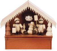 Miniatura navideña: puesto de mercado navideño, figuras de niños con linternas. Dimensiones: 9,5 x 8 x 4 cm. Producto nuevo