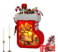 Miniature House Kit - Wooden Plush 3.15x2.95 Inch | DIY Christmas Stocking | | Craft Model With LED Light For Teens Adults Holiday Tabletop Decor Gift