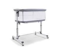 Minicuna de colecho lateral abatible | 6 alturas regulables, colchón incluido, malla transpirable 360º | Certificada EN 1130 y EN 16890 | Sky Gris Asalvo