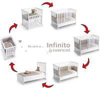 Minicuna Evolutiva Cuoricini Infinito 6 en 1 Blanco con Juego de Cama Taupe+ Colchón de Aloe Vera