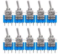 Miniinterruptor de palanca SPDT, 10 piezas, 3 pines, 3 posiciones, encendido/apagado/encendido, CA 125V/6A, MTS-103 3 Pin 3 Position