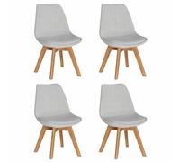 Minimal DECO - Pack de 4 Sillas de Comedor en Tejido Bou iseño Nórdico Moderno con Patas de Madera Maciza de Haya, Asiento Ergonómico Acolchado, Sillas Elegantes para Cocina, Salón o Comedor, 55