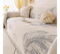 Minimalist Chenille Sofa Throw, All Season Throw Blanket with Tassels | Feather Pattern Sofa Cover, Universal Furniture Protector Cover, Decorative Throw For Chair Bed Coach(Gray,180x260cm)