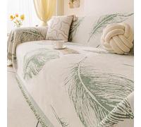 Minimalist Chenille Sofa Throw, All Season Throw Blanket with Tassels | Feather Pattern Sofa Cover, Universal Furniture Protector Cover, Decorative Throw For Chair Bed Coach(Green,180x130cm)