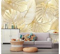 Minimalista Tropical Vegetal Dorado Hojas De Plátano 3D Papel Pintado Pared Fácil Instalación Oficina Sala Estar Sofá Dormitorio TV Fondos Decoración-200cm×140cm