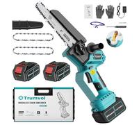 Minimotosierra eléctrica Trumvol con 2 baterías, 8000 mAh/21 V, 1200 W, inalámbrica, de una sola mano, para poda de 20 cm, jardinería, corte de madera y bricolaje