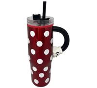 Minnie Mouse - Vaso térmico de 770 ml con pajita y mango, taza térmica de acero inoxidable de doble pared, mantiene caliente y frío, diseño Disney con lunares, idea regalo