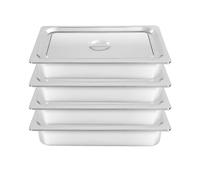 MINRS GN 1/1 - Bandeja gastronorme de acero inoxidable 4 piezas, 53,5 x 32,5 x 10 cm, con tapa, apilable, volumen 9 litros