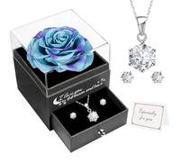 Miofula Regalos Originales para Mujer, Rosa Eterna Natural Preservada con Collar Pendientes Rosa Regalo Cumpleaños Mujer, Flor Eterna Regalo Aniversario Pareja, Flores Preservadas Regalo Novia Navidad