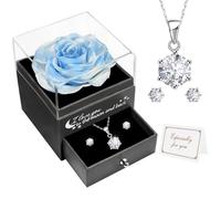 Miofula Regalos Originales para Mujer, Rosa Eterna Natural Preservada con Collar Pendientes Rosa Regalo Cumpleaños Mujer, Flor Eterna Regalo Aniversario Pareja, Flores Preservadas Regalo Novia Navidad