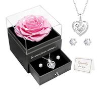 Miofula Rosa Eterna Regalos Originales para Mujer,Flores Preservadas Caja de Regalo con Collar y Aretes,Regalo Aniversario Pareja,Regalo Mujer Cumpleaños,Flor Eterna Regalo Novia Navidad San Valentin