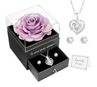 Miofula Rosa Eterna Regalos Originales para Mujer,Flores Preservadas Caja de Regalo con Collar y Aretes,Regalo Aniversario Pareja,Regalo Mujer Cumpleaños,Flor Eterna Regalo Novia Navidad San Valentin
