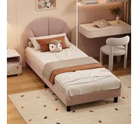 MIOOSUT Cama Individual Acolchada 90x200 con Somier de Láminas de Madera, Cama para Niños y Adolescentes, con Cabecero Ajustable en Altura, de Terciopelo, sin Colchón (Rosa-A, 90 * 200)