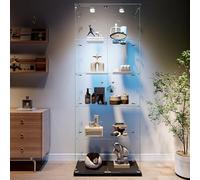 MIOOSUT vitrina de cristal, mueble de colección moderno de cristal de 5 capas, con luz LED multicolor, escaparate de la colección, para manualidades, salón, libros (negro-A, 2 puertas, 5 pisos)