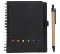 Mipcase Cuaderno de Espiral Rayado con Bolígrafo y Pestañas Adhesivas Negro | 30 Páginas, Papel, Hierro y Pp, para Escuela y Cumpleaños, con Marcador de Páginas y Portalápices