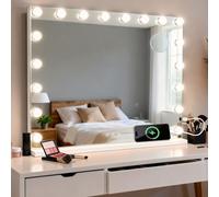 MIQU Espejo Maquillaje con Luz 90x60cm,Espejo Tocador Hollywood con 20 Bombillas LED,3 Modos de Luz,Intensidad Ajustable,con Puerto USB/Type-C,Aumento 10X,Control Táctil,para Mesa o Pared