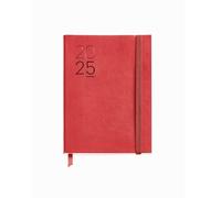 Miquelrius - Agenda 2025, Agenda anual 122x168 mm, Agenda día página, Cubierta flexible símil piel cosida, Papel 80 g/m², Español, Inglés y Portugués, Color rojo