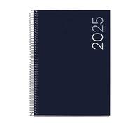Miquelrius - Agenda 2025, Agenda anual 155x213 mm, Agenda día página, Cubierta flexible polipropileno, Espiral, Papel 80 g/m², Español, Inglés y Portugués, Color azul marino