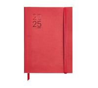 Miquelrius - Agenda 2025, Agenda anual 155x213 mm, Agenda día página, Cubierta flexible símil piel cosida, Papel 80 g/m², Español, Inglés y Portugués, Color rojo