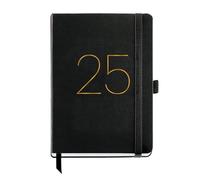 Miquelrius - Agenda 2025, Agenda anual 155x213 mm, Agenda día página, Cubierta flexible símil piel cosida, Cierre goma, Bolsillo interior, Papel 80 g/m², Catalán, Inglés y Portugués, Negro