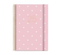 Miquelrius - Agenda 2025, Agenda anual 155x213 mm, Agenda semana vista, Cubierta cartón forrado plastificado, Espiral, Cierre goma elástica, Papel 80 g/m², Catalán, Inglés y Portugués, Polka dots